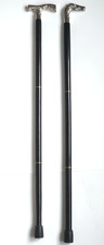 2 Solid Nickel Silver Derby Head Vintage BLACK Wooden Walking Stick Cane