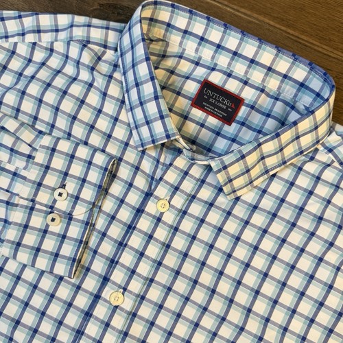 UNTUCKit Performance Button Shirt Men’s 2XL  Blue Foris Nylon Stretch Plaid