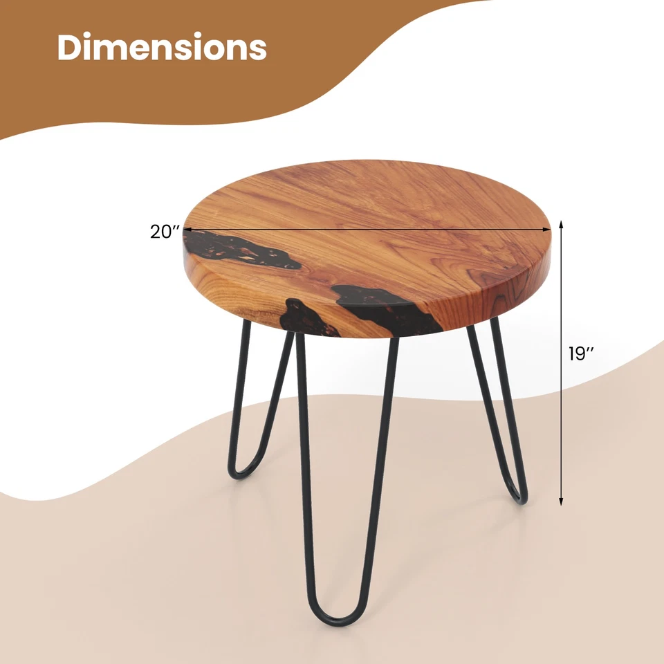 20" Round Teak Wood End Table Solid Live Edge Outdoor Side Table w/Metal Frame - Image 2 of 4