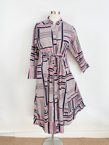 SALLY PHILLIPS cotton maxi shirt dress sz 16 / pockets tie-waist A-line relaxed - Picture 2 of 12