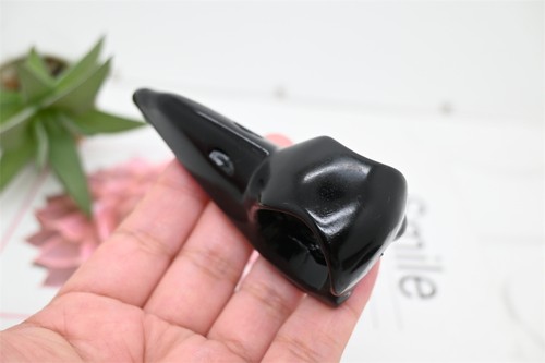 3" Natural Obsidian Carved crow Skull Crystal Raven Crystal Skull Reiki Gift - Picture 7 of 15