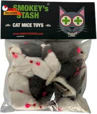 Smokey'S Stash Rabbit Fur Mouse Cat Toy 12 per Pack White and Gray Fuzzy Toys fo