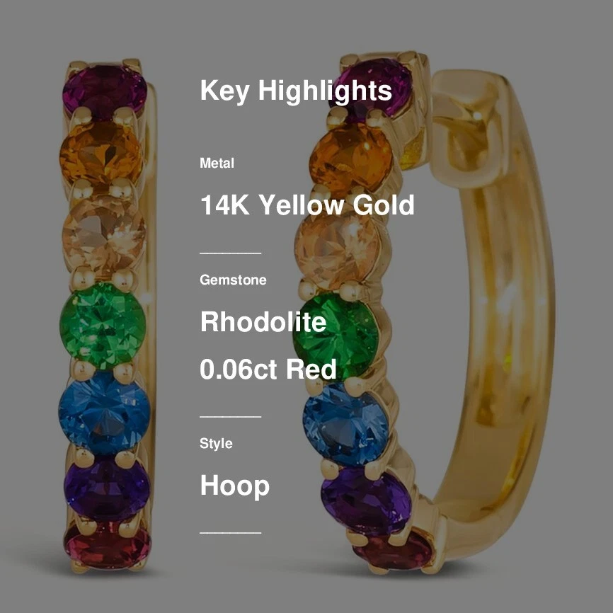 Pendientes de aro arco iris de oro amarillo de 14 quilates LeVian para ella con rodolita roja de 0,89 quilates Foto 2 de 4