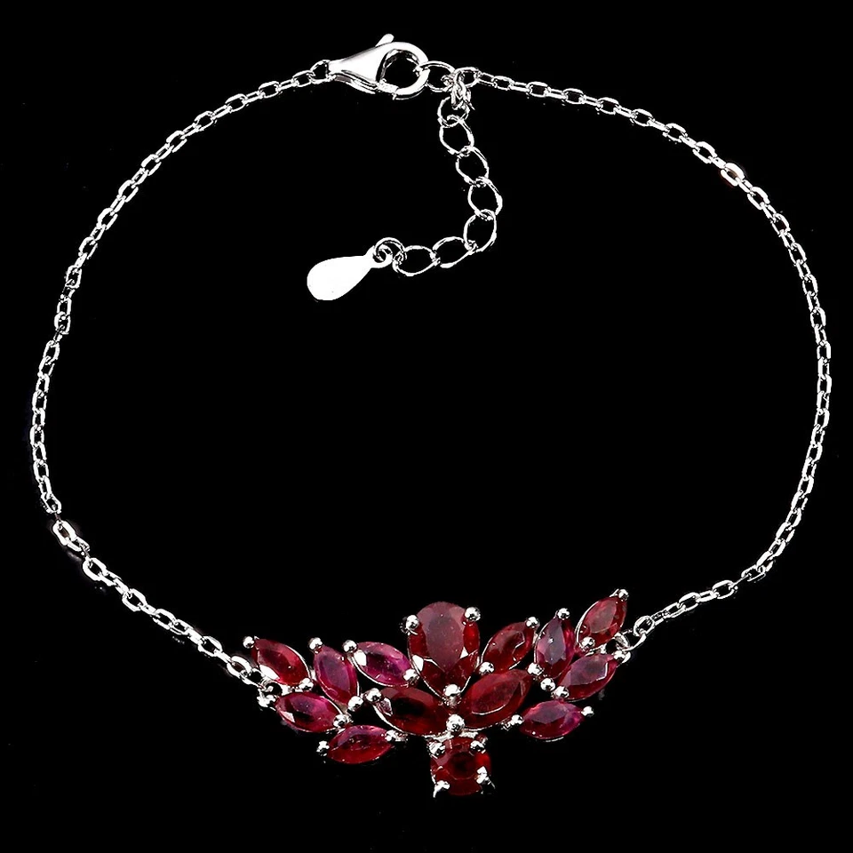 925 Sterling Silver Bracelet Pear Ruby 7x5mm Natural Gemstone Jewelry 6.5inches - Image 2 of 4