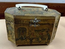 Vintage Wood Box Purse Lucite Handle White, Decoupage Pattern Marketplace street