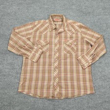 Vintage Ely Plains Shirt Mens 17-34 Brown Plaid Western Pearl Snap Long Sleeve