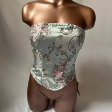 NWT Renaissance Floral Satin Corset Top XS Bustier Artsy Victorian Lace Up Femme