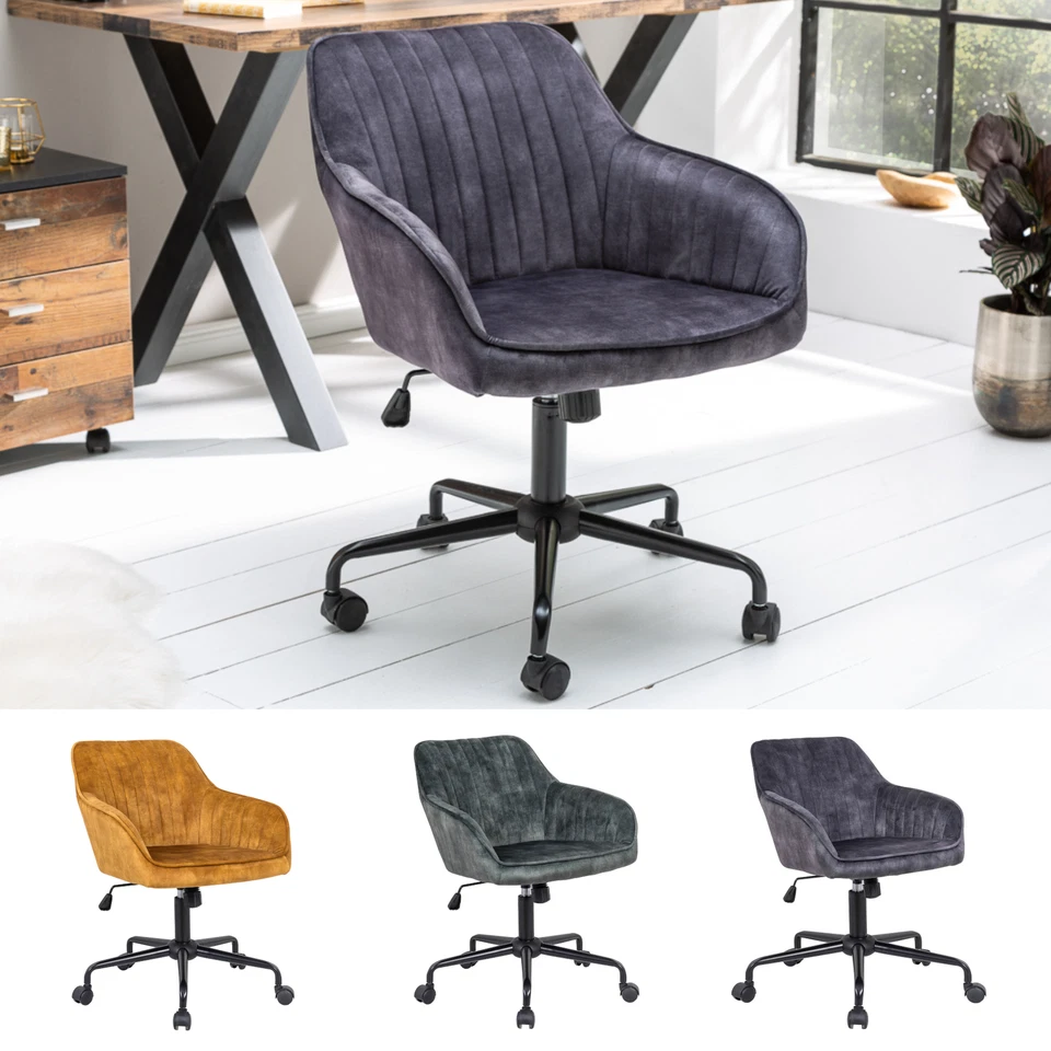 INVICTA INTERIOR Höhenverstellbarer Bürostuhl TURIN FARBWAHL Samt Armlehne Drehstuhl Drehsessel