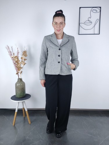 Womens Blazer Small Size US 6 EU 36 Grey Herringbone Formal Evening Jacket - Picture 2 of 10