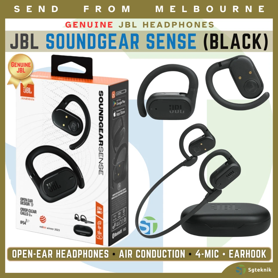 NEW Genuine JBL Soundgear Sense Air Conduction Open-Ear Headphones BLACK IP54 AU