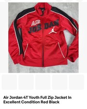 Air Jordan 4T Youth Full Zip Jacket In Excellent Condition Red Black