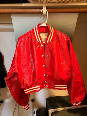 Dd/ing Red Faux Leather Varsity Bomber Jacket