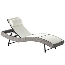 Outsunny Rattan Sun Lounger with 5 Position Back, Texteline Seat, Cream