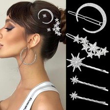 Moon Hair Clips Rhinestone Star Bobby Pins Sparkly Crystal Decorative Silver