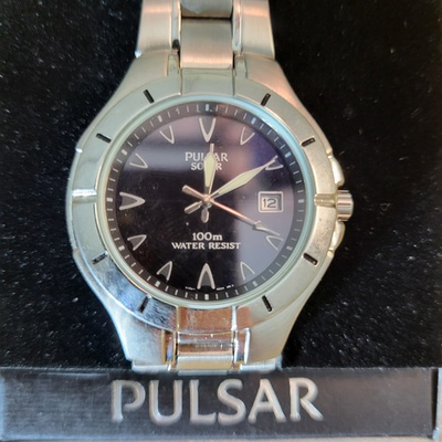 #ad Pulsar Watch Men Silver Tone Date VJ32 X051 Black Dial $26.59