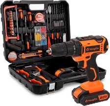 Tool Kit with Drill,  20V Cordless Power Drill with 2 Batteries & Charger Drill 