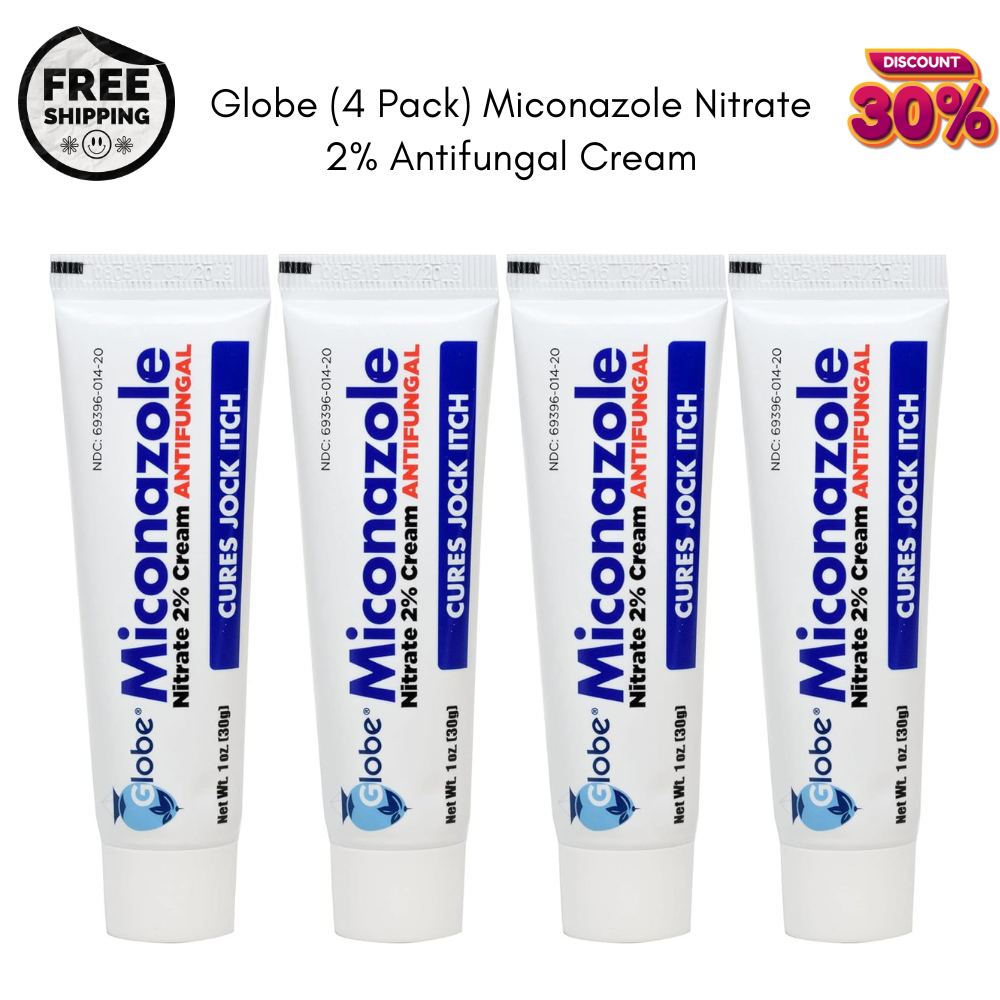 Globe 4 Pack Miconazole Nitrate 2% Antifungal Cream for Athletes Foot Relief