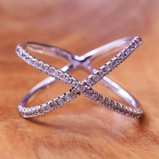 Size 9, vintage Sterling silver handmade ring, 925 cross band with cz