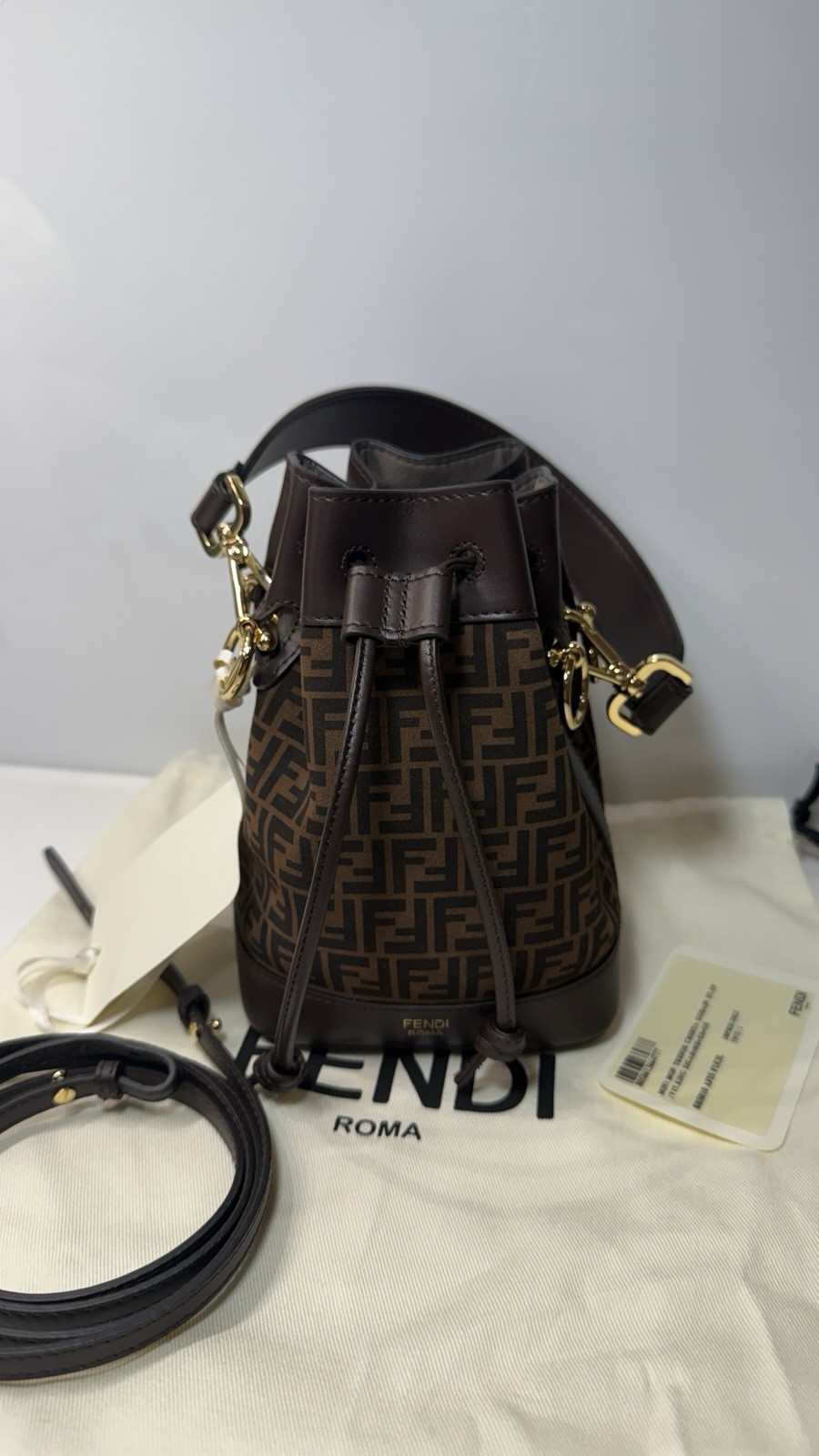 Authentic FENDI Mon Tresor Brown Leather Bucket Bag Broodie