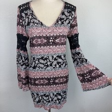 Charlotte Russe Y2K Paisley Boho Long Sleeve Lace Panel Womens Dress Size Small