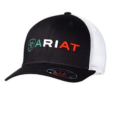 MF Ariat Men s Mexican Flag FlexFit 110 Trucker Cap Green White Red Logo