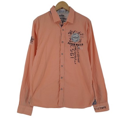 Camp David Vintage Men Orange Graphic Button-Up Shirt Long Sleeve S