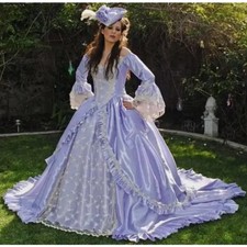 Lavender Rococo Ball Gown Off  Shoulder Bell  Sleeve Lace Train Party Costume
