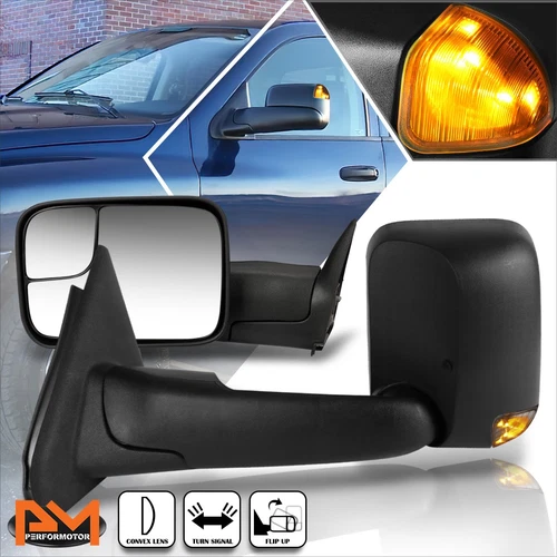 For 02-09 Dodge Ram 1500-3500 Manual Side View Towing Mirror w/Amber Turn Signal