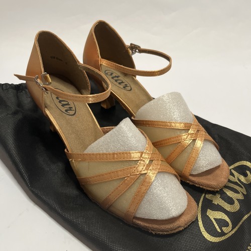 Women’s Latin Dance Shoes Made By Star Dance Competition Shoes Dark Satin Tan 8