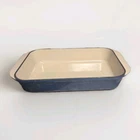 Vintage Wagner Ware enameled cast iron baking pan blue cream interior