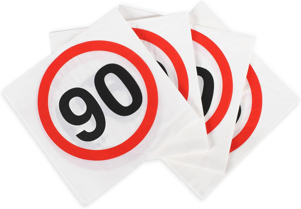 Deko Zum 90. Geburtstag – Rot-WeißE Servietten Mit Verkehrsschild-Optik Zahl 90-image