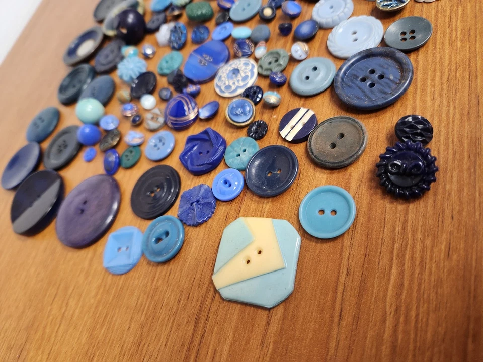 Buttons Lot of 150 Pieces Blues Assorted Vintage & Antique - Image 2 of 4