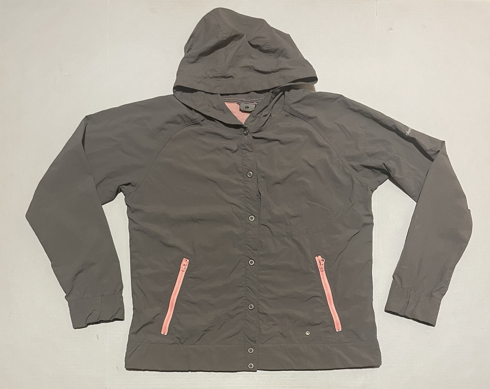Columbia TITANIUM Size Large Womens Light Gray Brown Windbreaker Packable Snap
