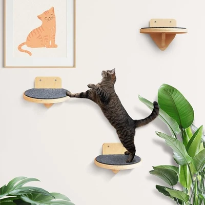 BSWAY Kletterwand Katzen 3-teilig Set Wandmontage Katzenwand Kratzmöbel Birkenholz