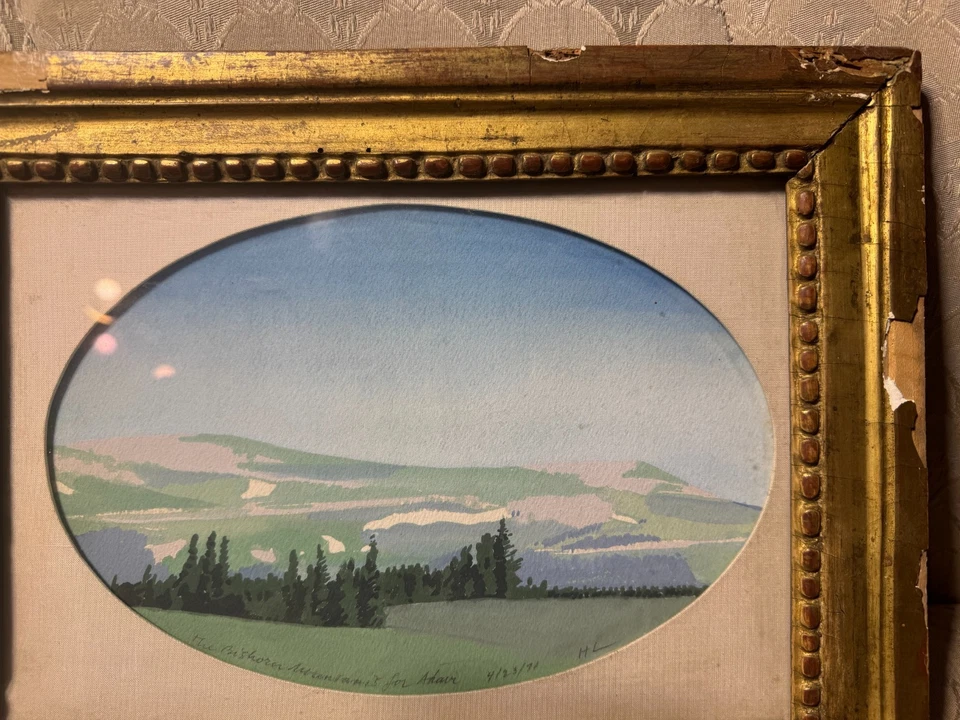 H Lyman 1971 "A Landscape Scene" Oval Watercolor/Gouache Painting -Signed/Framed - Image 3 of 4