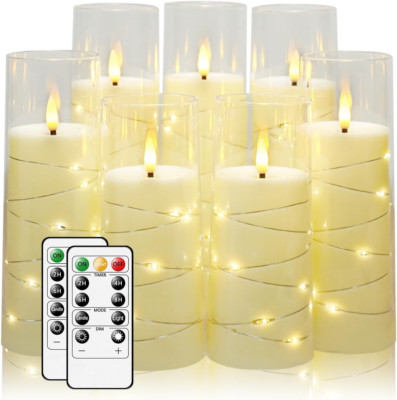 7 Piece Flameless LED Pillar Candles with Remote Timer Battery Powered Flickerin