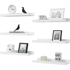 Floating Shelves Set of 6 WHITE  Wall with Lip Display for Decor Modern Picture