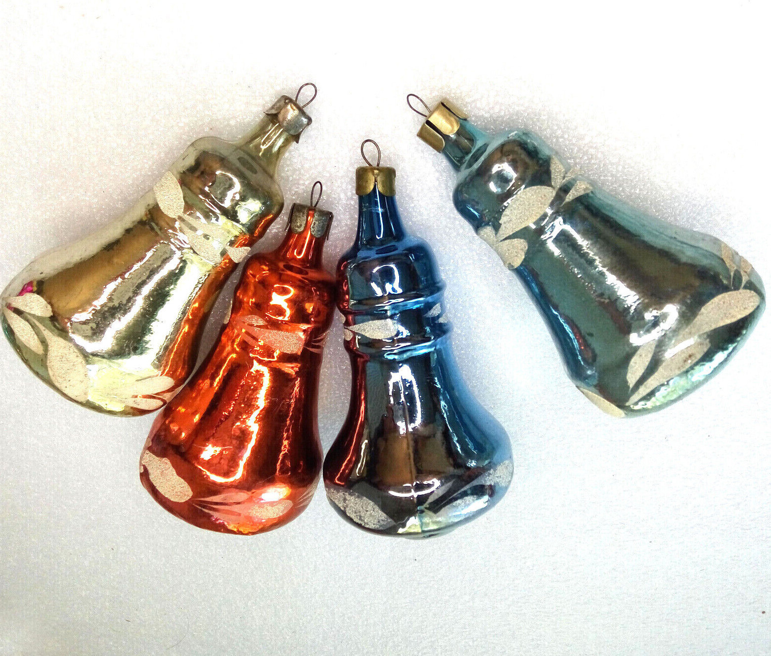 4 Vintage USSR Ukrainian Glass Christmas Ornaments Xmas Decorations Big