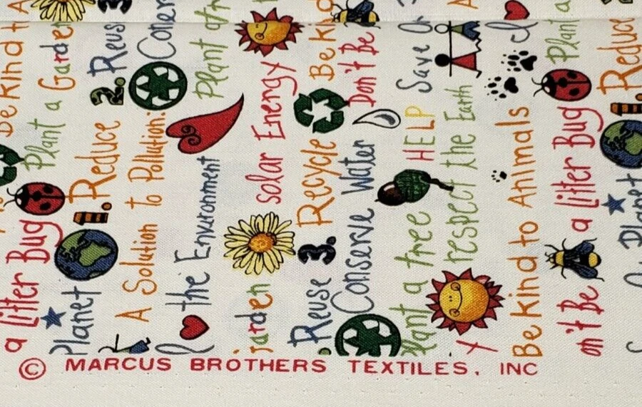Tela Textil Marcus Brothers 27" Día de la Tierra Reciclar Sé Amable con los Animales Respeto Foto 2 de 4