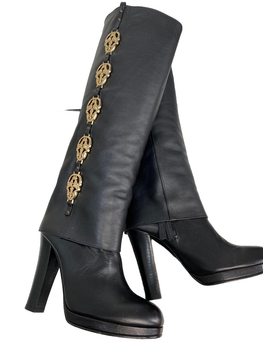 Thomas Wylde Skull Head Accented Knee High Boots US size 6 UK Size