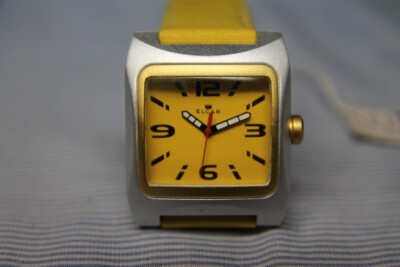 Uhr Watch ELCAR Original Vintage Neu mit gelbem Stoffband