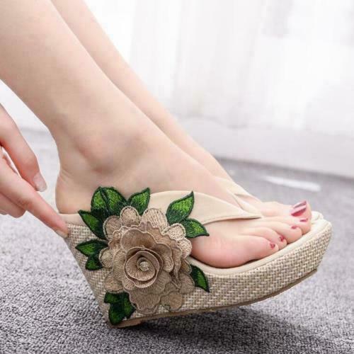 PANTOFOLA D’ORO Sandali donna fiori spiaggia tacchi alti pantofole zeppa scarpe plateau infradito