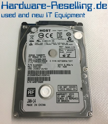 HGST 320GB 2.5" 7.2k 6Gb/s SATA HDD HTS725032A7E630 0J26003