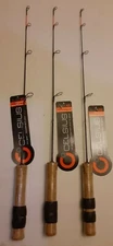 LOT OF 3 CELSIUS BLACK ICE FISHING 24in ROD HI-VIS ORANGE TIP CORK HANDLE GRIP