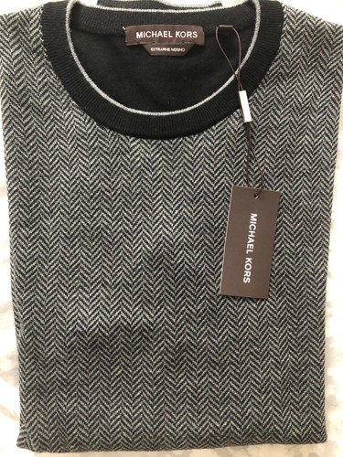 MICHAEL KORS Men's BlackGrey 100% Wool Crew Neck LS Luxury Jumper Sweater L BNWT - Picture 8 of 8