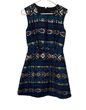 J. Crew A-Line Dress 0 Multicolor Jacquard Sleeveless Holiday Party Metallic