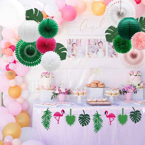 Meiduo Tropical Flamingo Palm Leaves Party Decorations with Paper Fans Paper ... - Picture 5 of 6