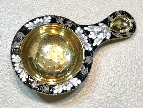 Vintage 1960’ Russian Sterling Silver 916 Enamel Gold Wash Tea Strainer St.Peter - Picture 5 of 12