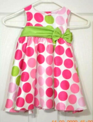 Rare Editions Baby Girls Dress Size 18M Sleeveless Polka Dot Pink