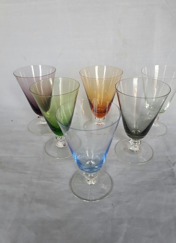 set of 6 coloured vintage liquor/sherry glasses 60s 50s (a7)